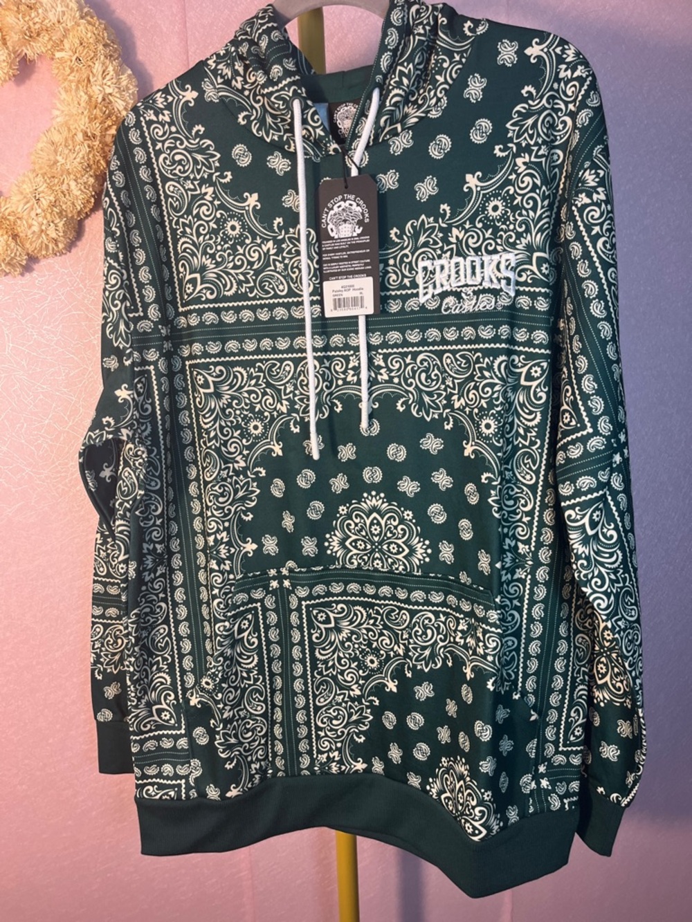 Crooks & Castles Dark Green and White Bandana-Print Hoodie